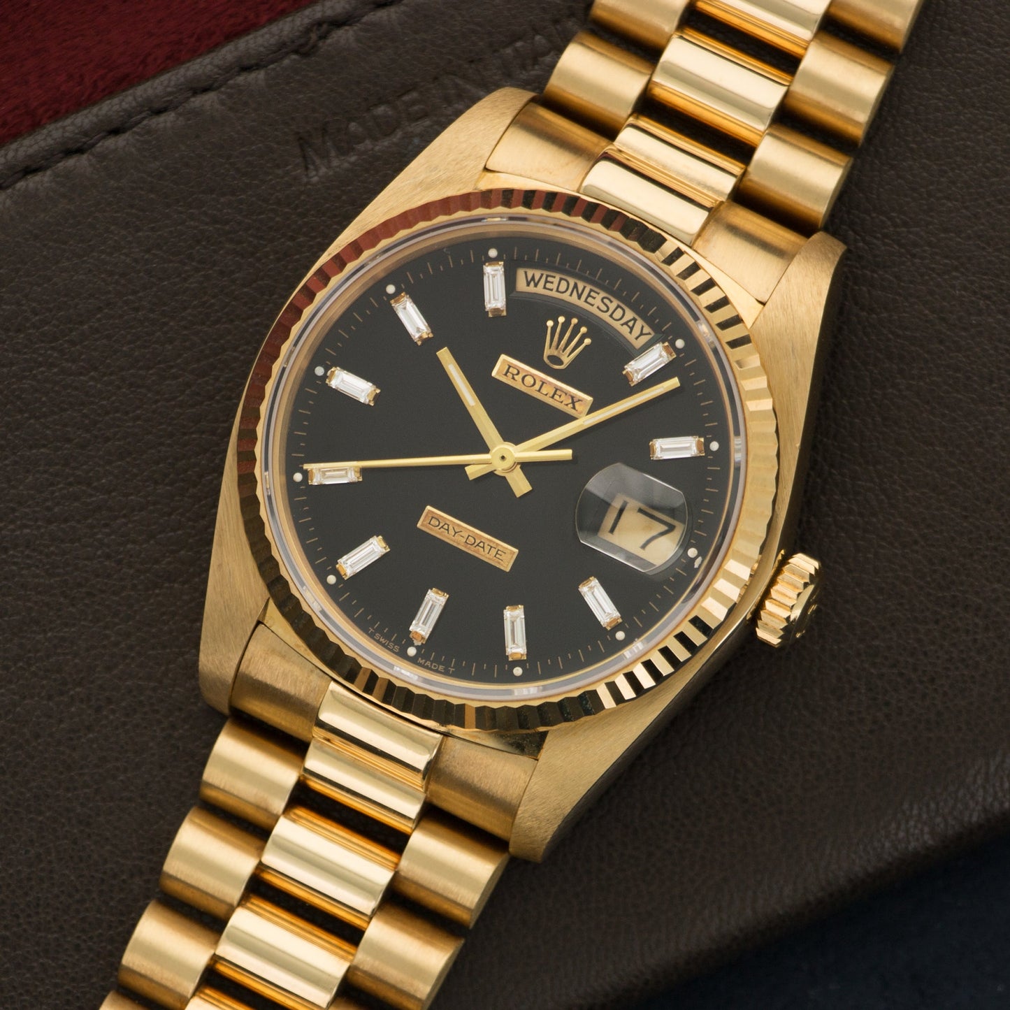 Rolex Yellow Gold Day-Date Baguette Diamond Watch- N.O.S.