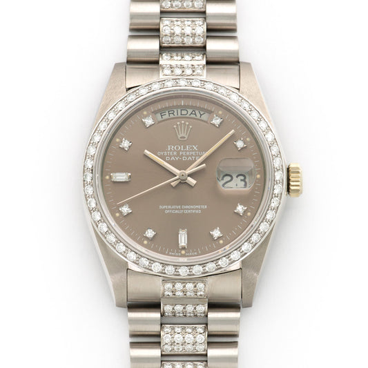 Rolex White Gold Day-Date Diamond Bracelet Watch Ref. 18049