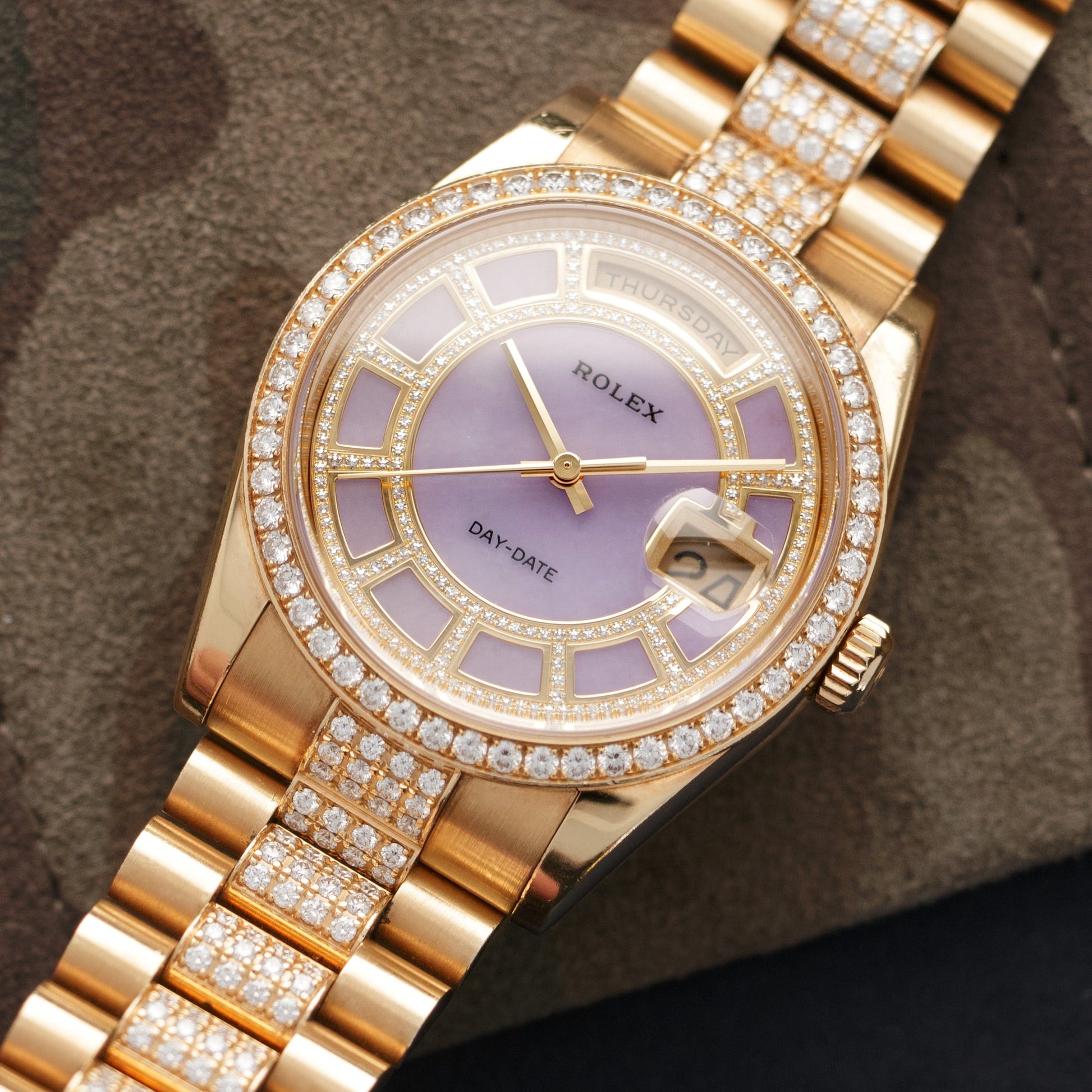 Rolex Yellow Gold Day-Date Pave Diamond Watch Ref. 118348