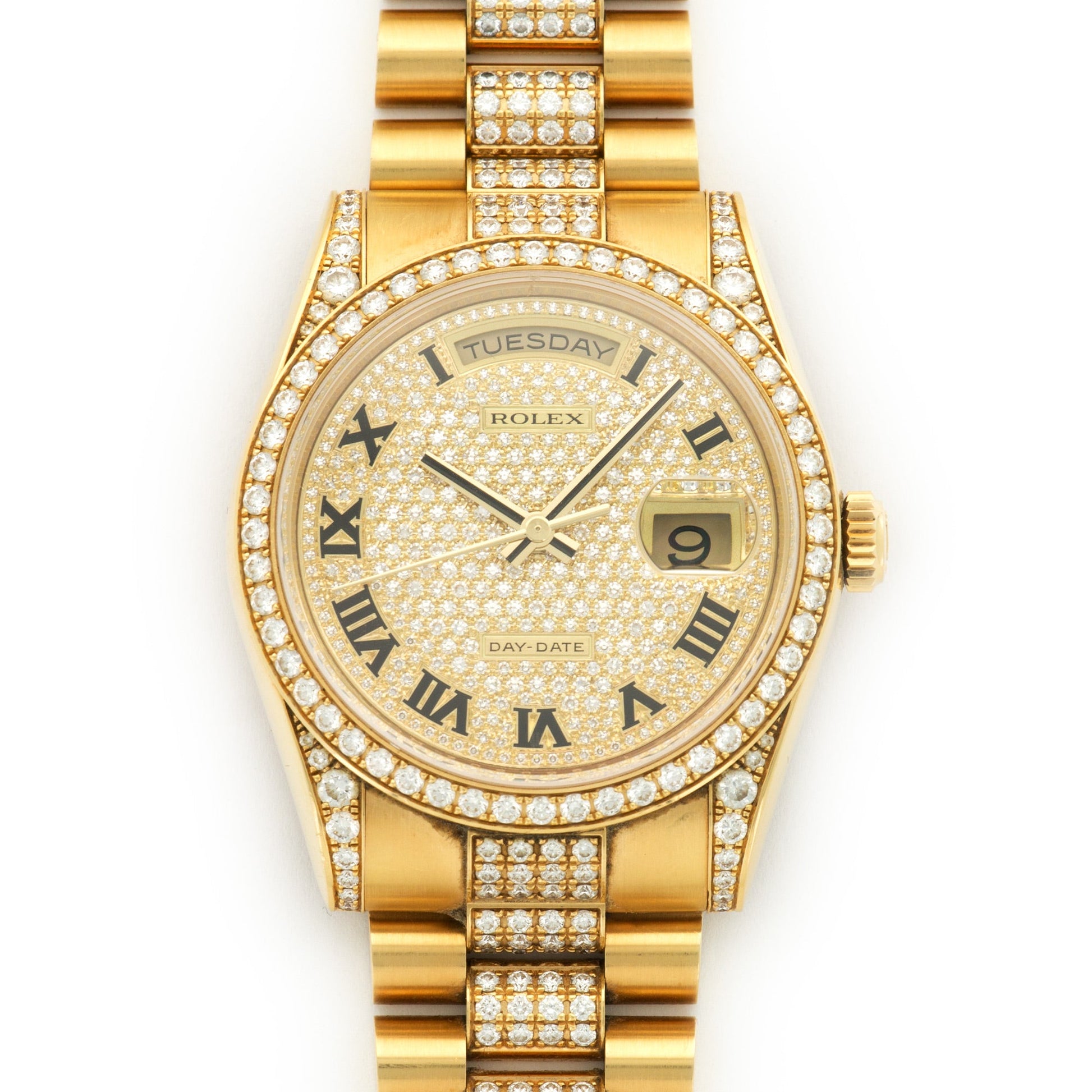 Rolex Yellow Gold Day-Date Full Diamond Watch Ref. 118388