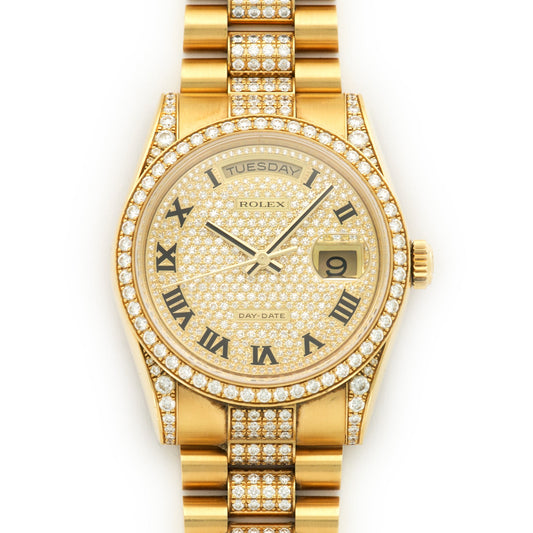 Rolex Yellow Gold Day-Date Full Diamond Watch Ref. 118388