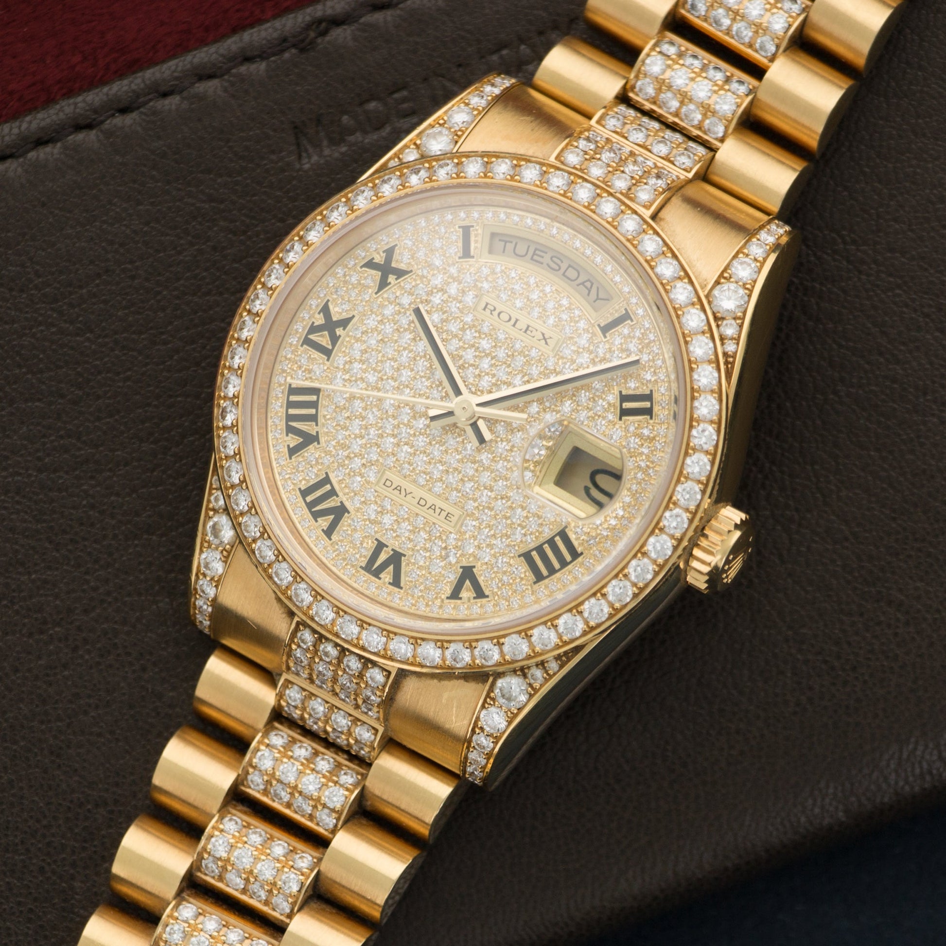 Rolex Yellow Gold Day-Date Full Diamond Watch Ref. 118388