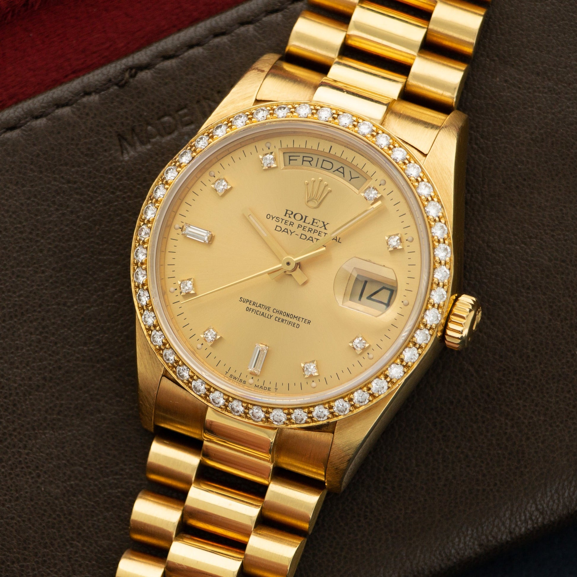 Rolex Yellow Gold Day-Date Diamond Watch Ref. 18048