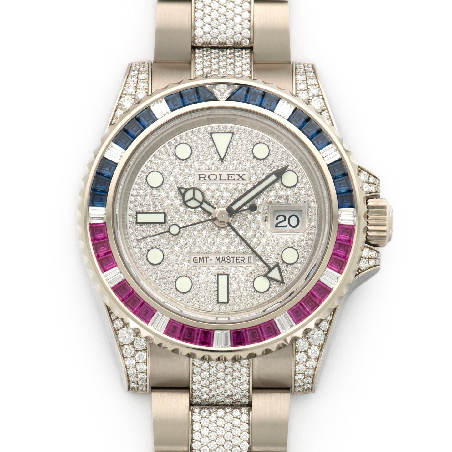 Rolex White Gold GMT-Master II Sapphire Ruby Diamond Watch Ref. 116759