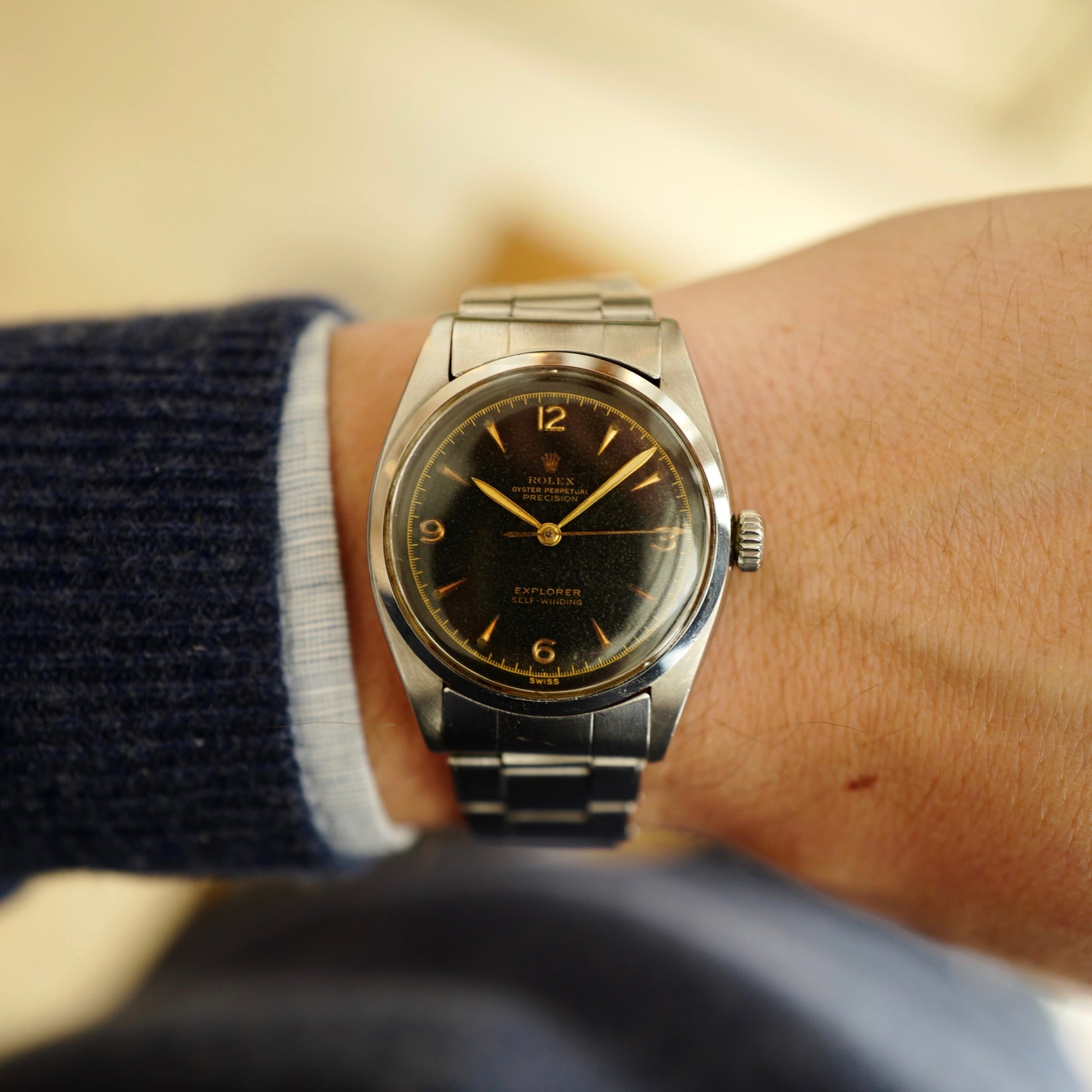 Rolex Stainless Steel Explorer Black Gilt Ref. 6352