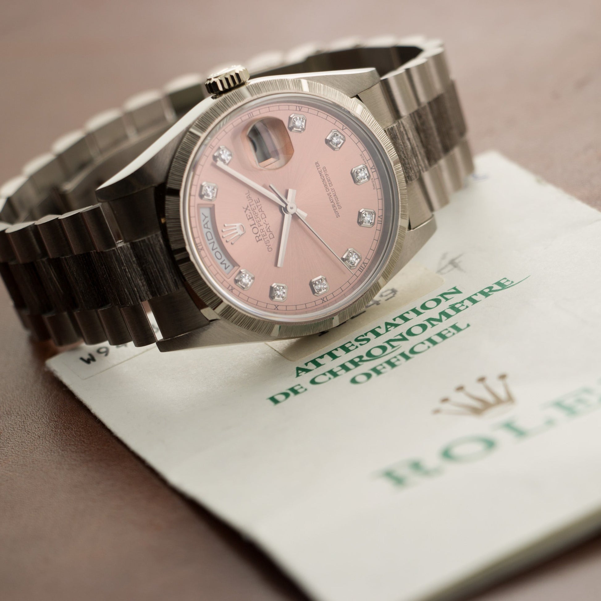 Rolex White Gold Day-Date Bark Finish Watch Ref. 18249