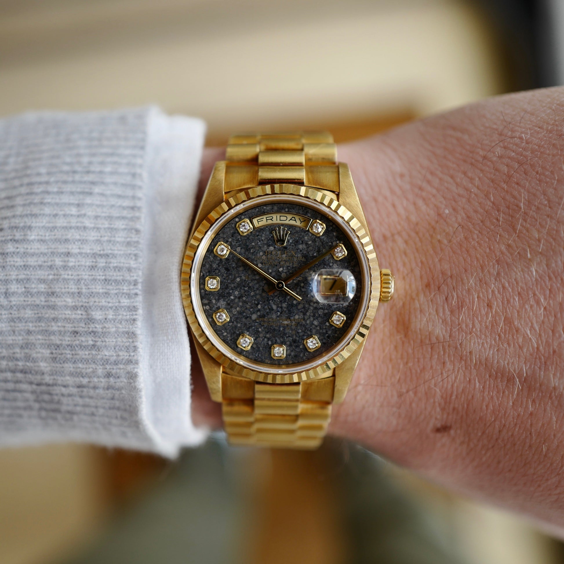 Rolex Yellow Gold Jurassic Day-Date Fossil Dial Watch Ref. 18238