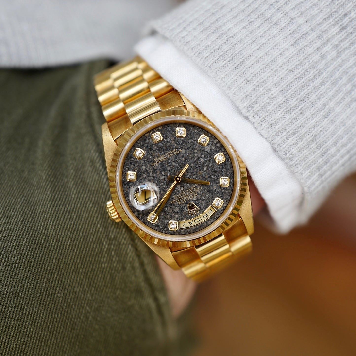 Rolex Yellow Gold Jurassic Day-Date Fossil Dial Watch Ref. 18238