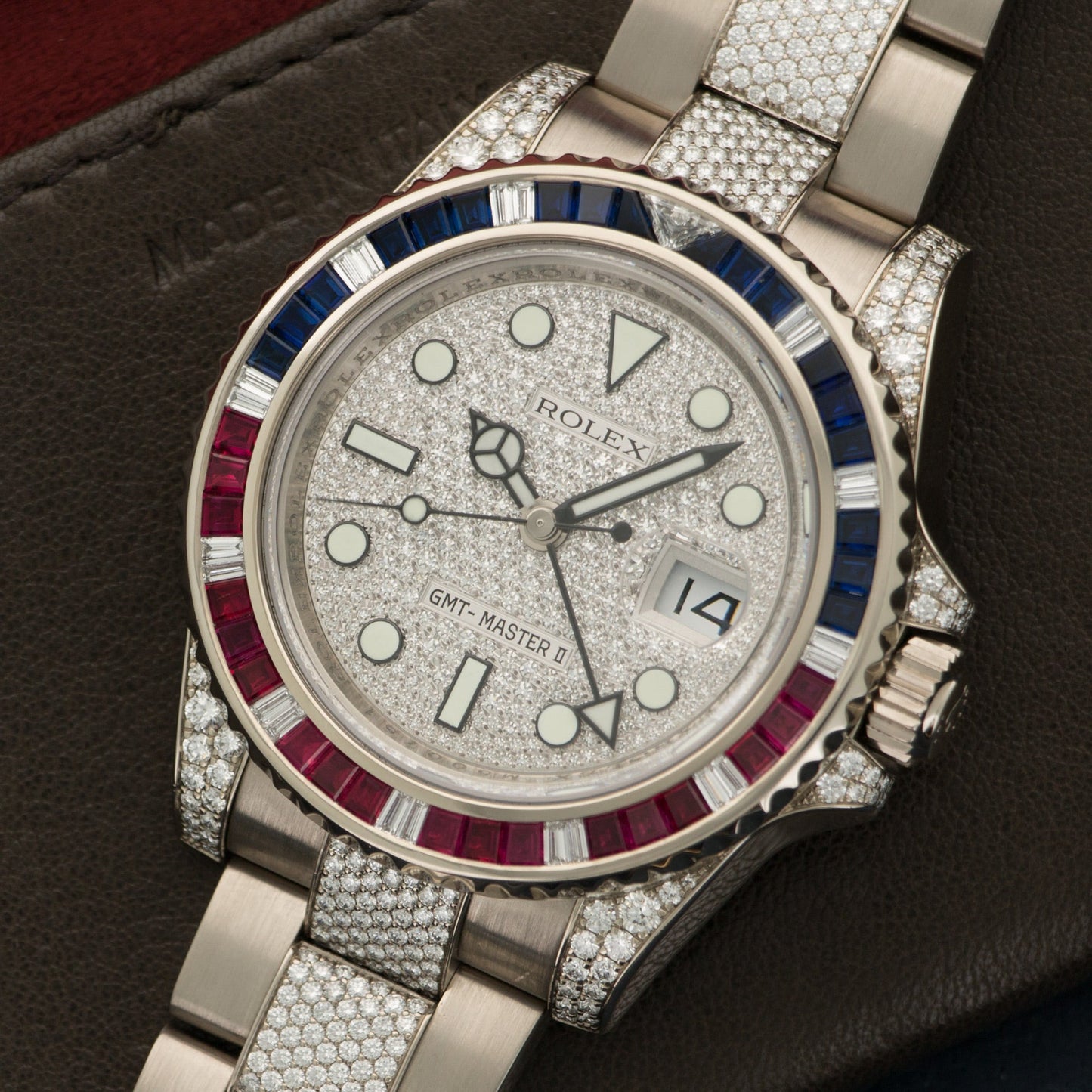 Rolex White Gold GMT-Master II Sapphire Ruby Diamond Watch Ref. 116759