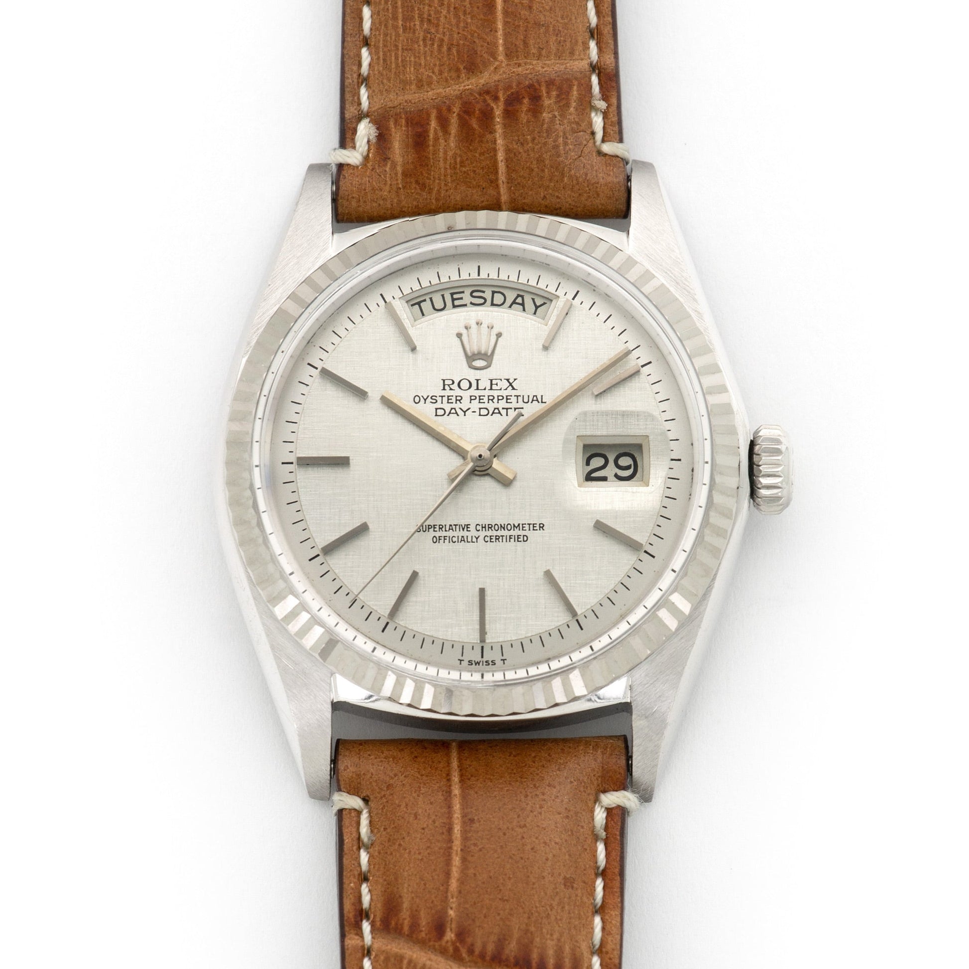 Rolex White Gold Day-Date Linen Dial Watch Ref. 1803