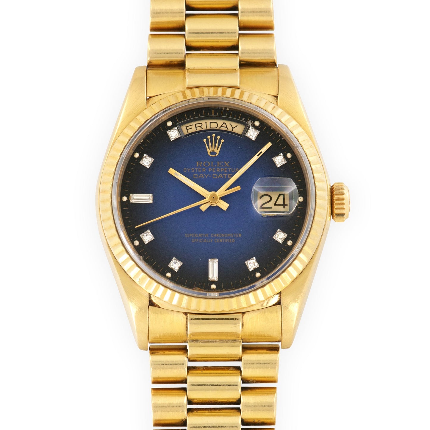 Rolex Yellow Gold Day-Date Blue Vignette Diamond Watch