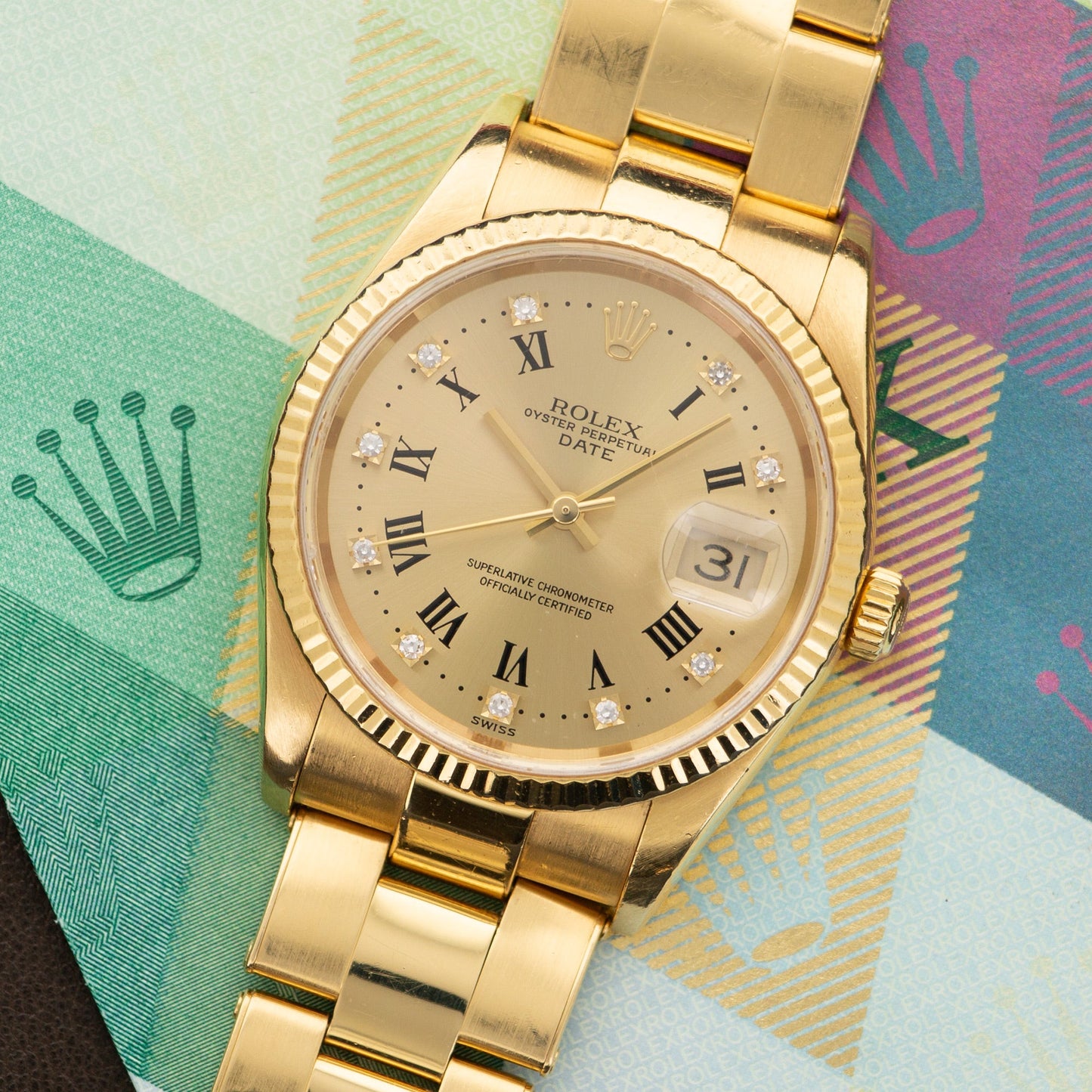 Rolex Yellow Gold Date Diamond Watch Ref. 15238