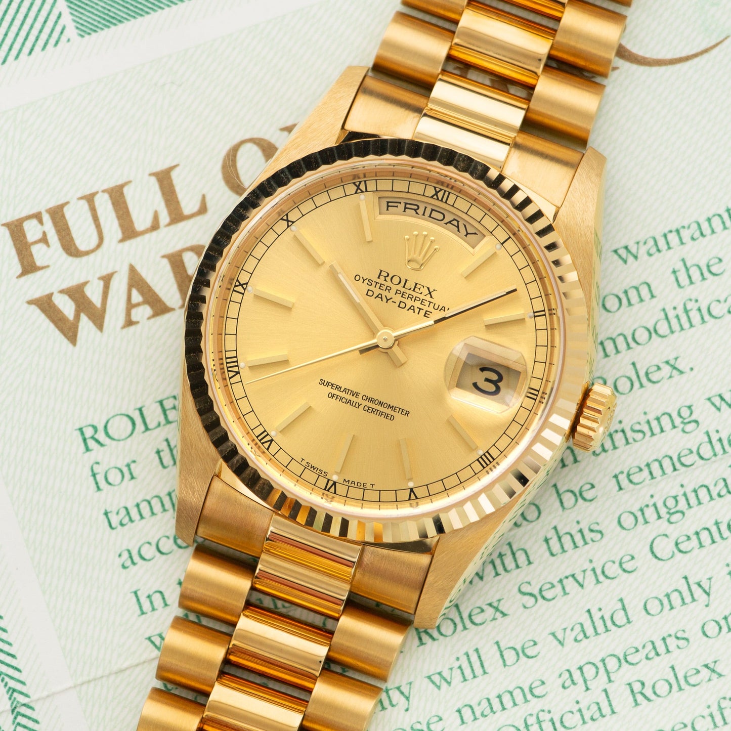 Rolex Yellow Gold Day-Date Watch Ref. 18238 in New Old Stock Condition