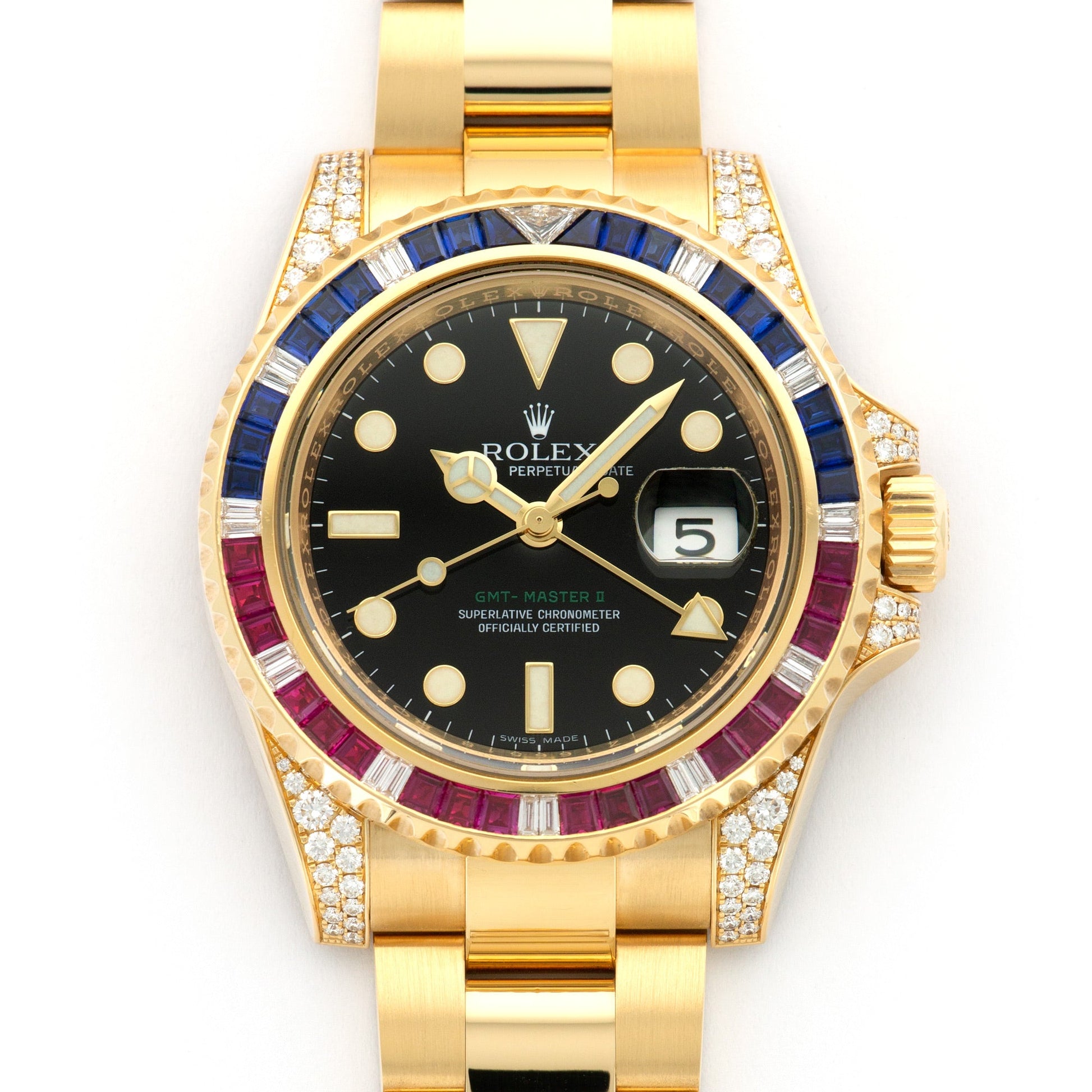 Rolex Yellow Gold GMT-Master II Sapphire Ruby Diamond Watch Ref. 116758