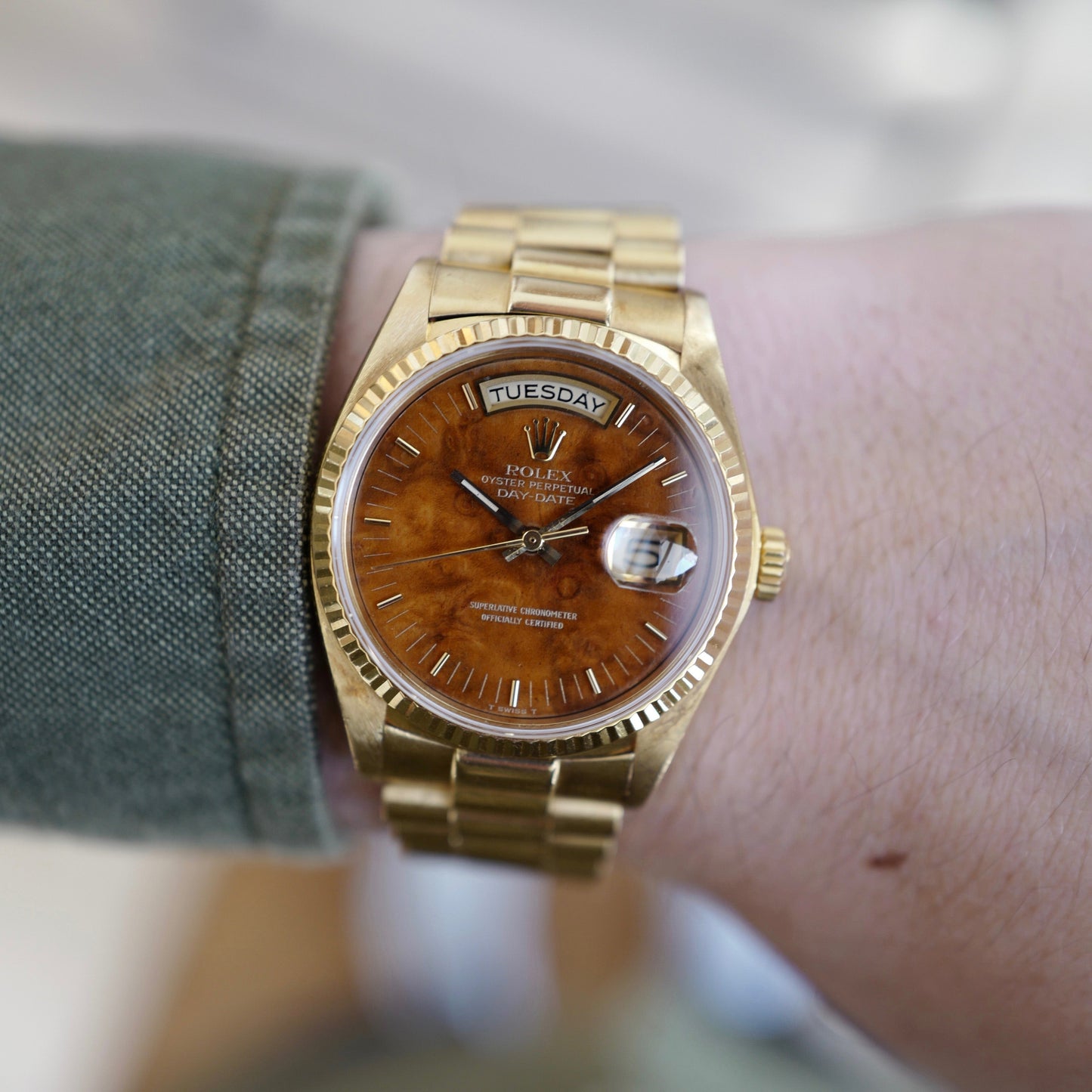 Rolex Yellow Gold Day-Date Wood Dial Watch Ref. 18038