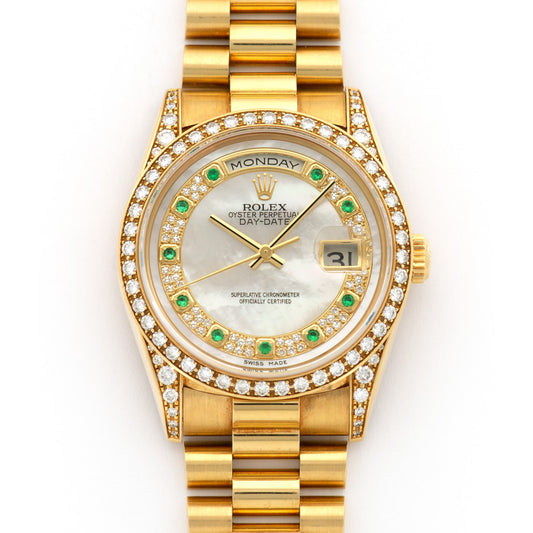 Rolex Yellow Gold Day-Date Diamond & Emerald Watch Ref. 18388