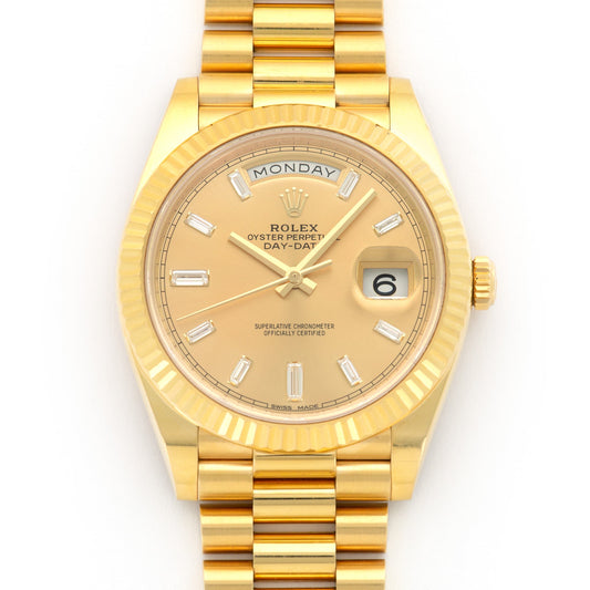 Rolex Yellow Gold Day-Date 40mm Baguette Diamond Watch Ref. 228238