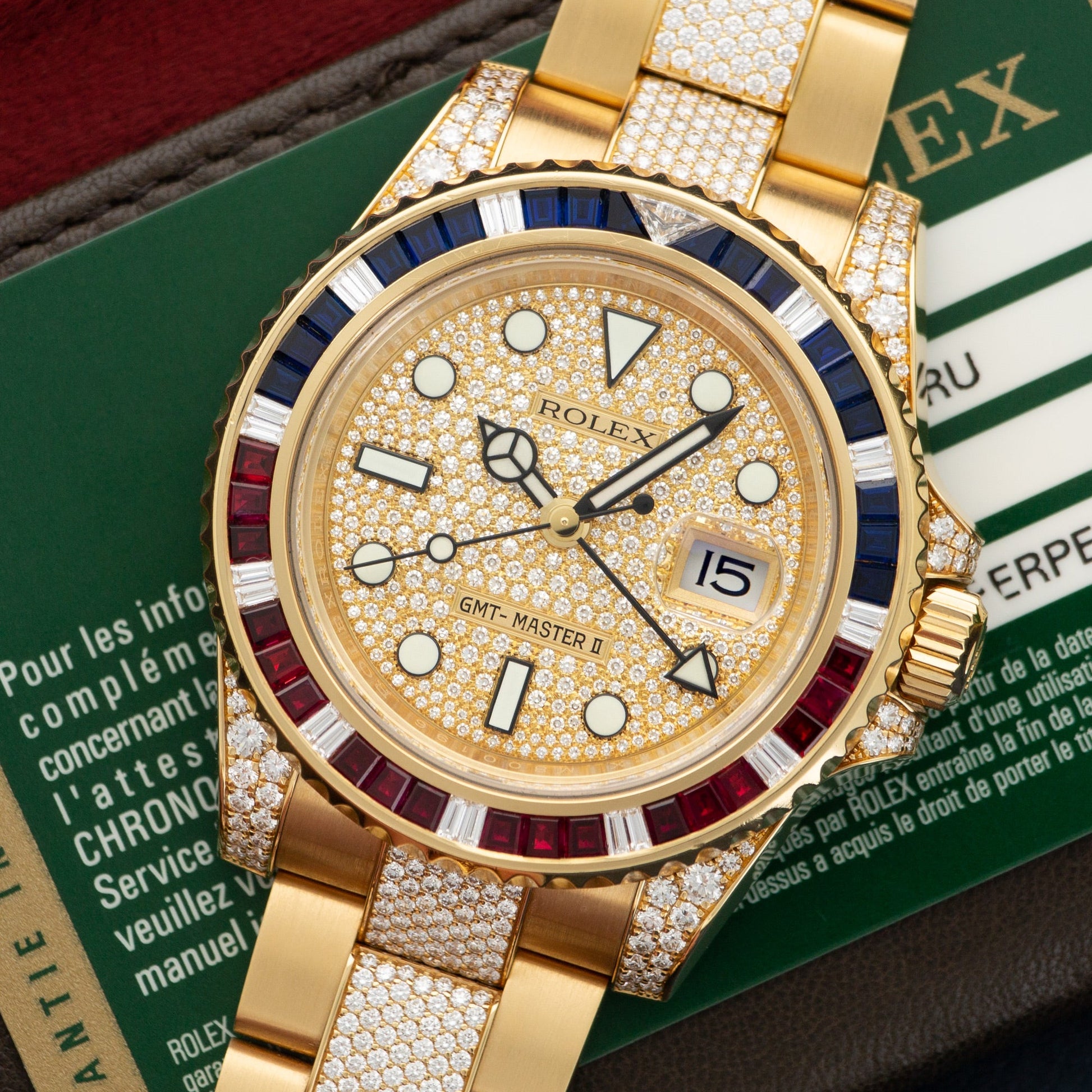 Rolex Yellow Gold GMT-Master II Sapphire Ruby Diamond Watch Ref. 116758