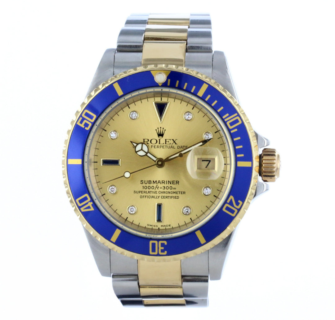 Rolex Submariner 16613 Steel&Gold Serti Dial