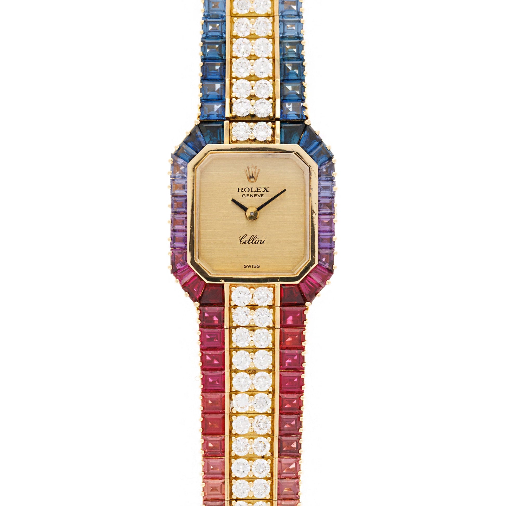 Rolex Yellow Gold Rainbow Diamond & Sapphire Cellini Watch (Private Sale)