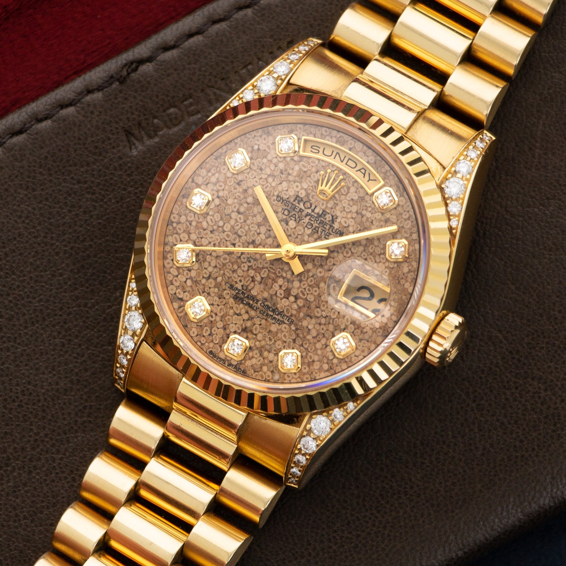 Rolex Yellow Gold Day-Date Fossil Dial Watch Ref. 18238, Nicknamed the Jurassic Park