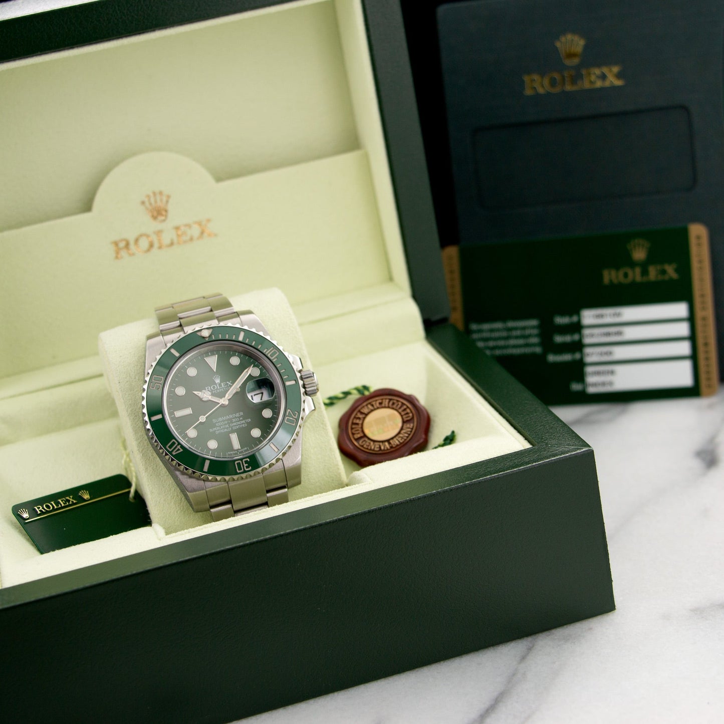 Rolex Submariner Green Ceramic Watch Ref. 116610LV with Original Box and Warranty Card