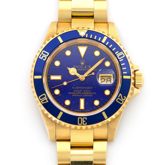 Rolex Yellow Gold Submariner Lapis Lazuli Watch Ref. 16618