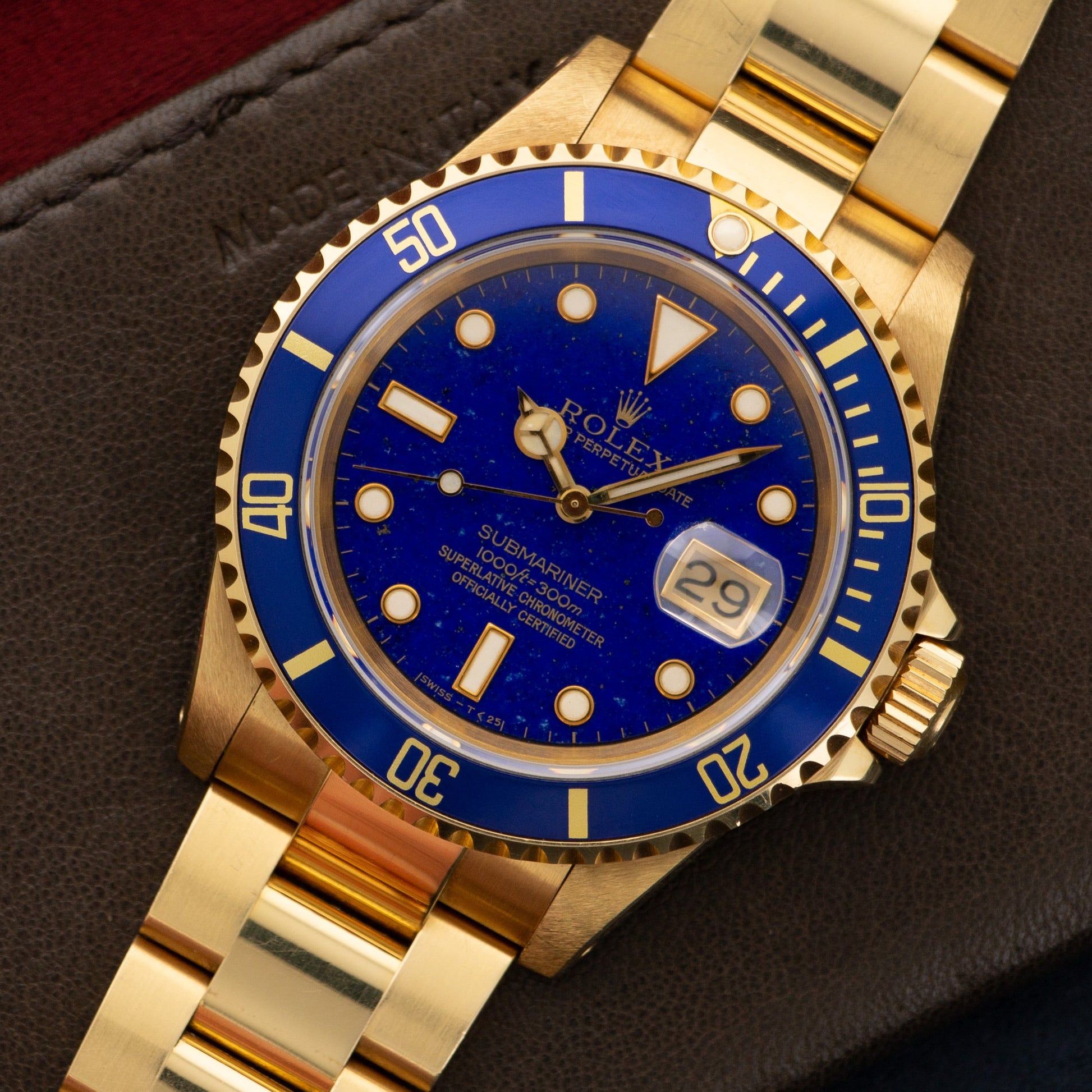 Rolex Yellow Gold Submariner Lapis Lazuli Watch Ref. 16618