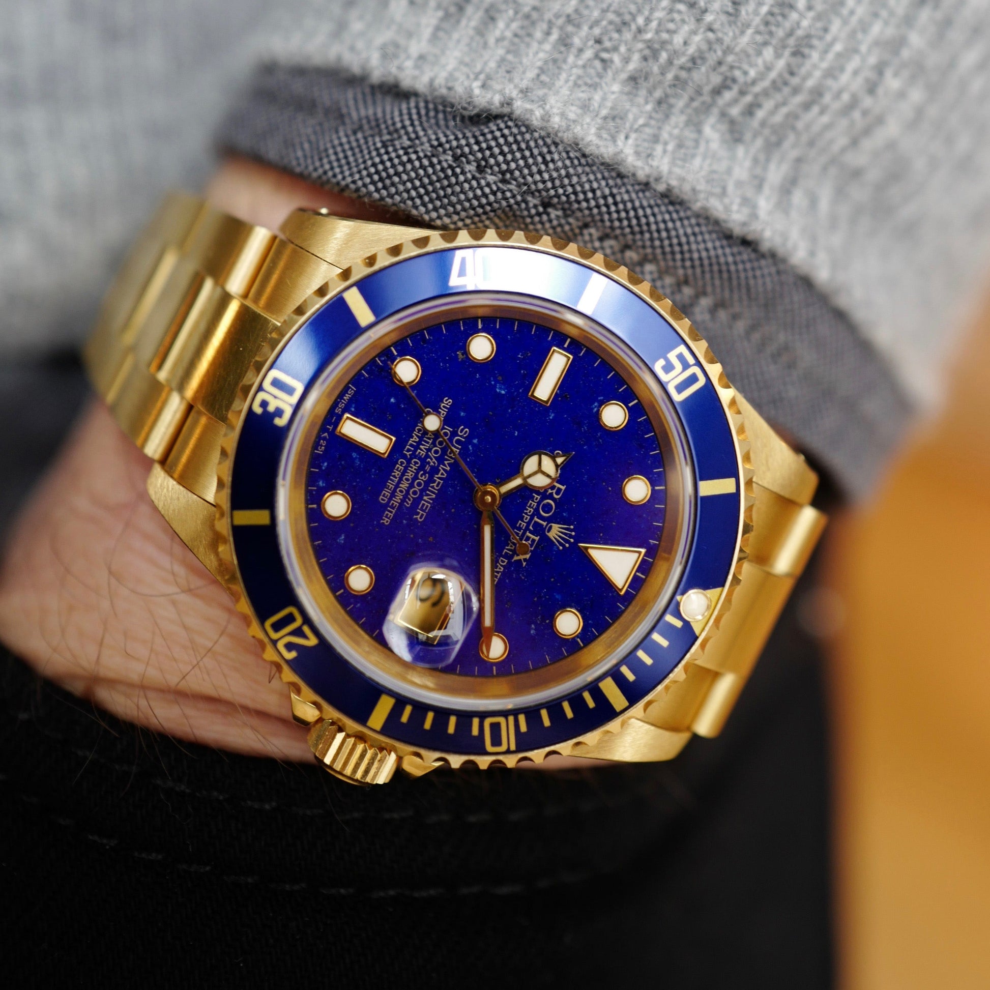 Rolex Yellow Gold Submariner Lapis Lazuli Watch Ref. 16618