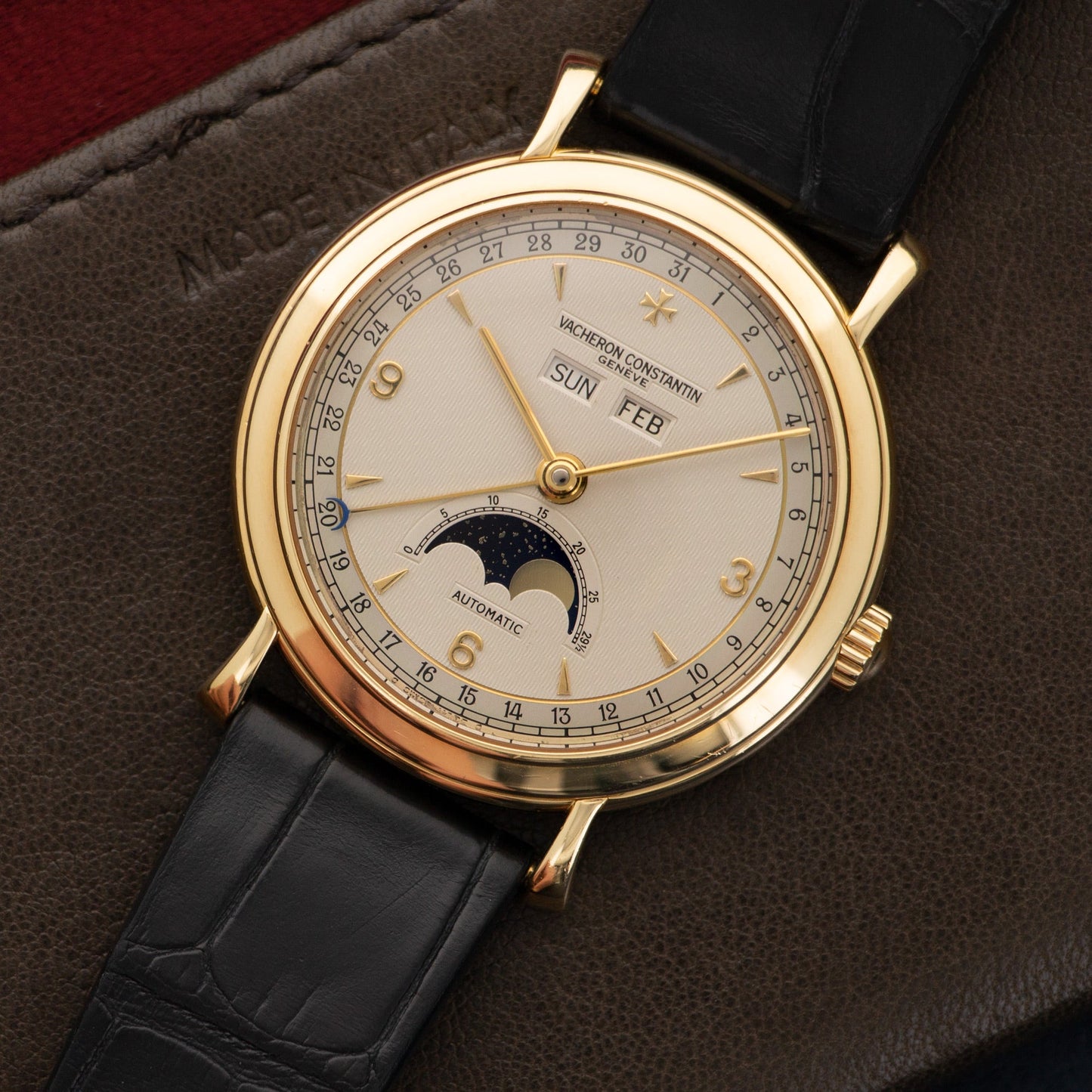 Vacheron Constantin Yellow Gold Les Historiques Triple Calendar Moonphase Watch Ref. 47050