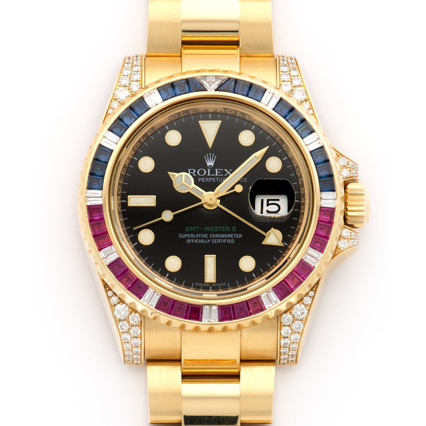 Rolex Yellow Gold GMT-Master II Sapphire Ruby Diamond Watch Ref. 116758