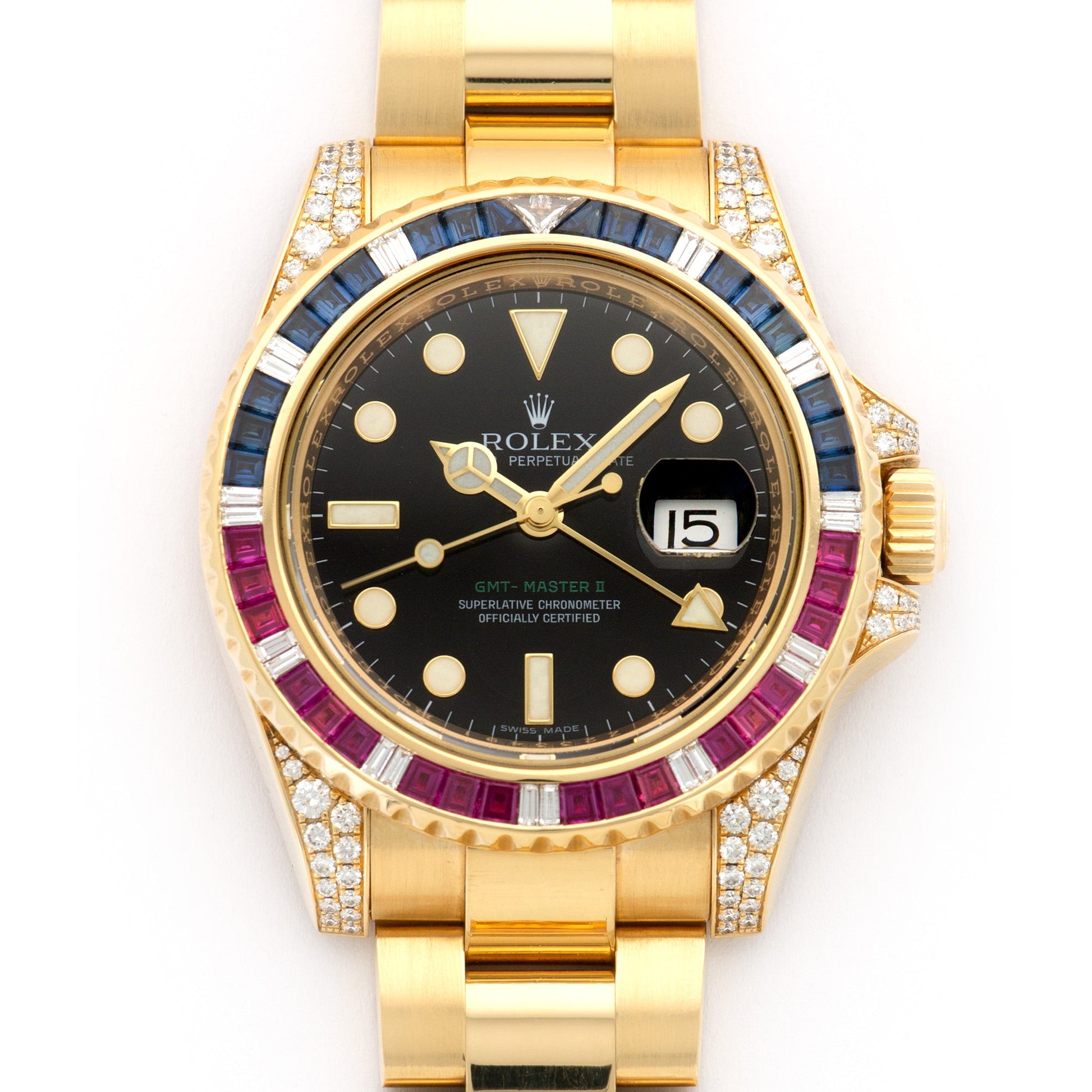 Rolex Yellow Gold GMT-Master II Sapphire Ruby Diamond Watch Ref. 116758