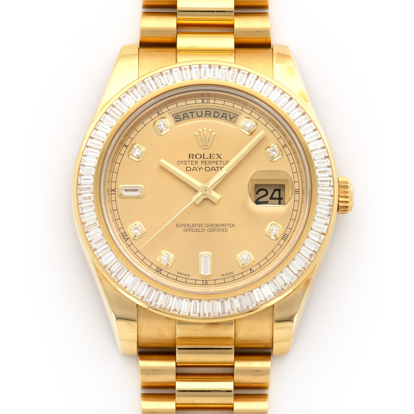 Rolex Yellow Gold Day-Date II Baguette Diamond Watch Ref. 218398