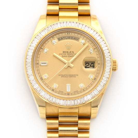 Rolex Yellow Gold Day-Date II Baguette Diamond Watch Ref. 218398