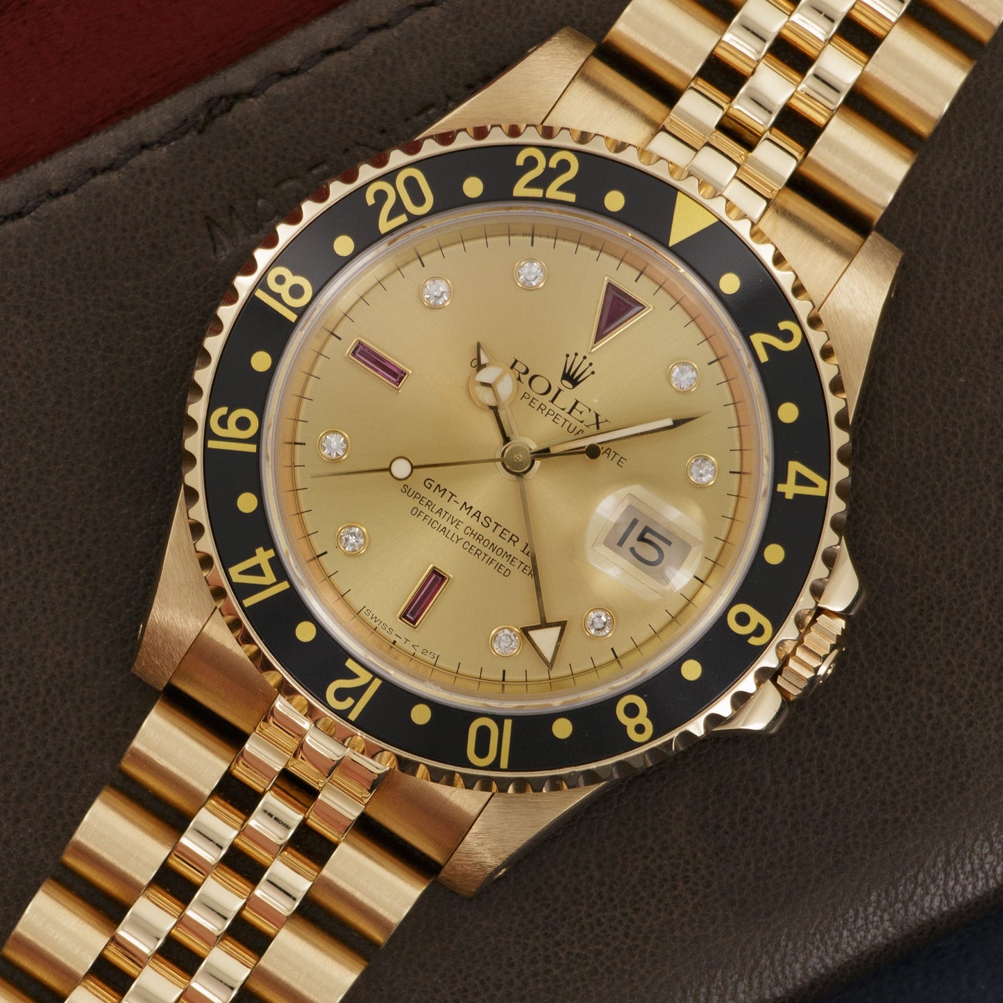 Rolex Yellow Gold GMT-Master II Diamond Ruby Watch Ref. 16718