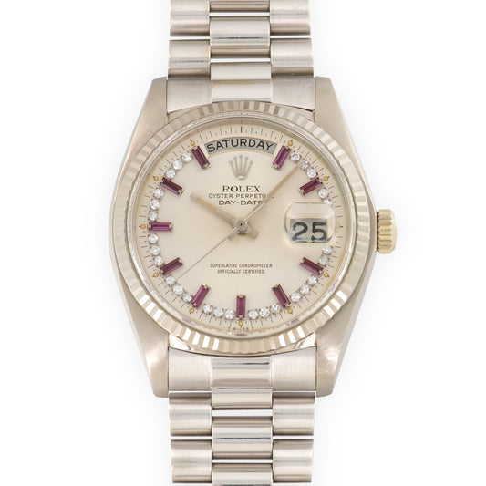 Rolex White Gold Day-Date Ruby And Diamond Watch Ref. 18039