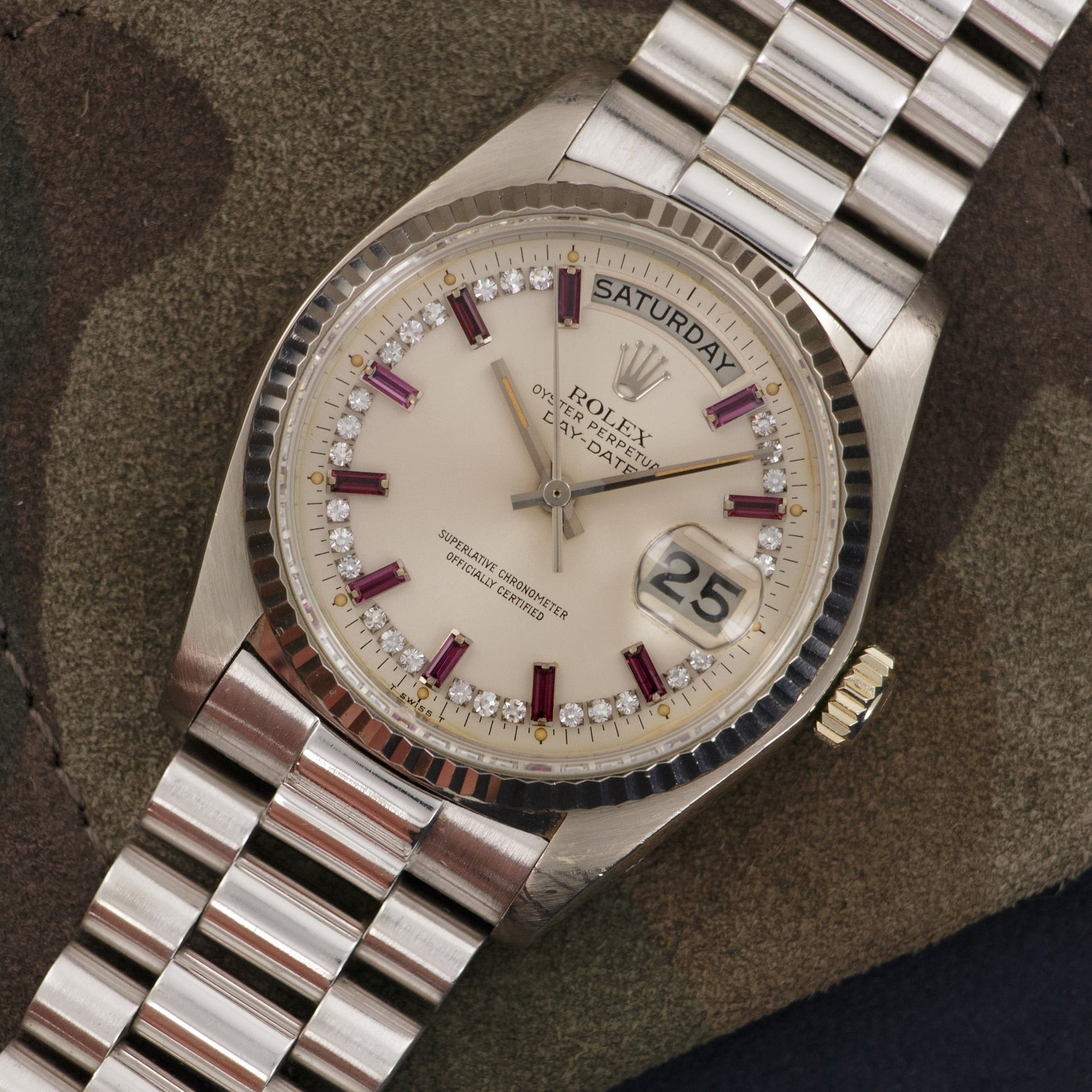 Rolex White Gold Day-Date Ruby And Diamond Watch Ref. 18039