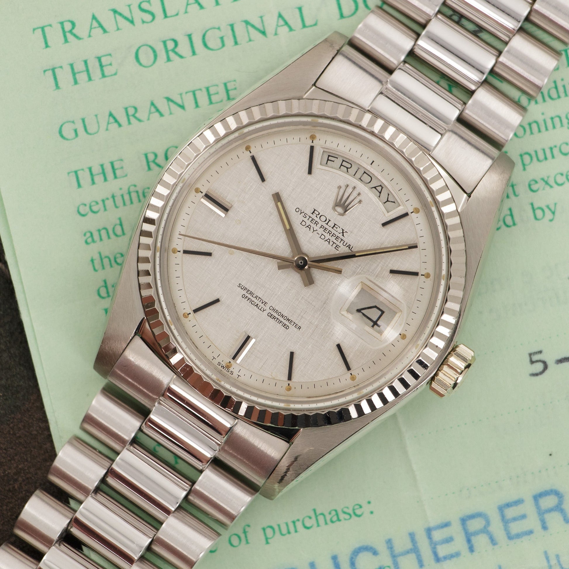 Rolex White Gold Day-Date Watch Ref. 1803, Retailed by Bucherer