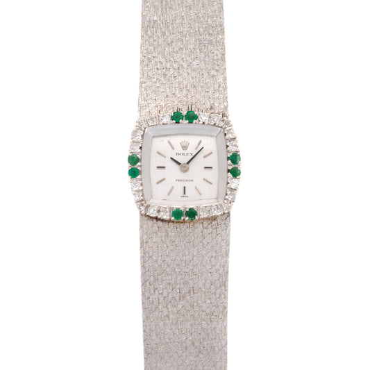 Rolex White Gold Precision Diamond & Emerald Watch Ref. 2628