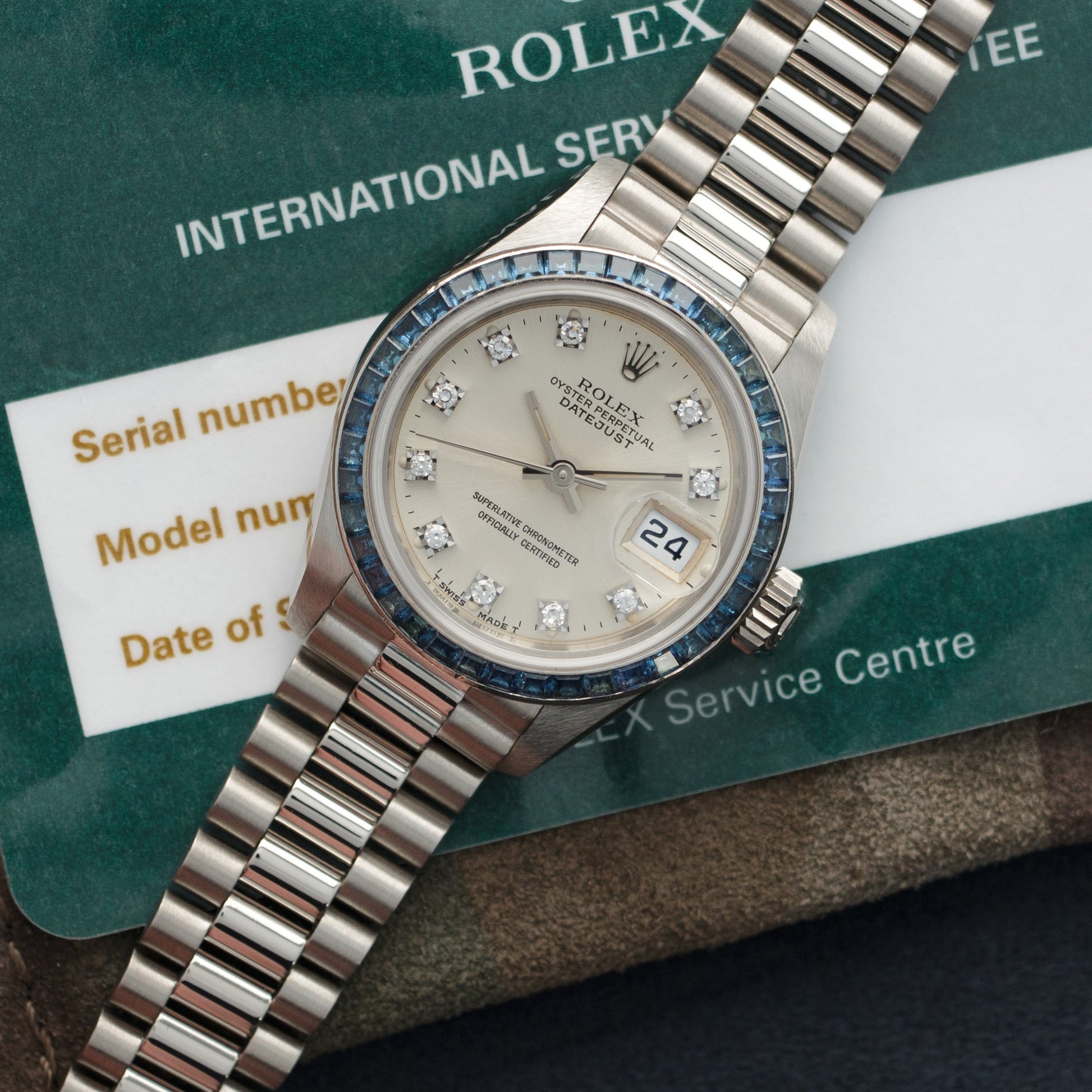 Rolex White Gold Datejust Sapphire Bezel Watch Ref. 69119