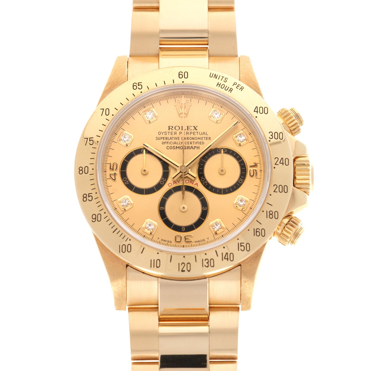 Rolex Yellow Gold Cosmograph Daytona Zenith Diamond Watch Ref. 16528, with Original Papers