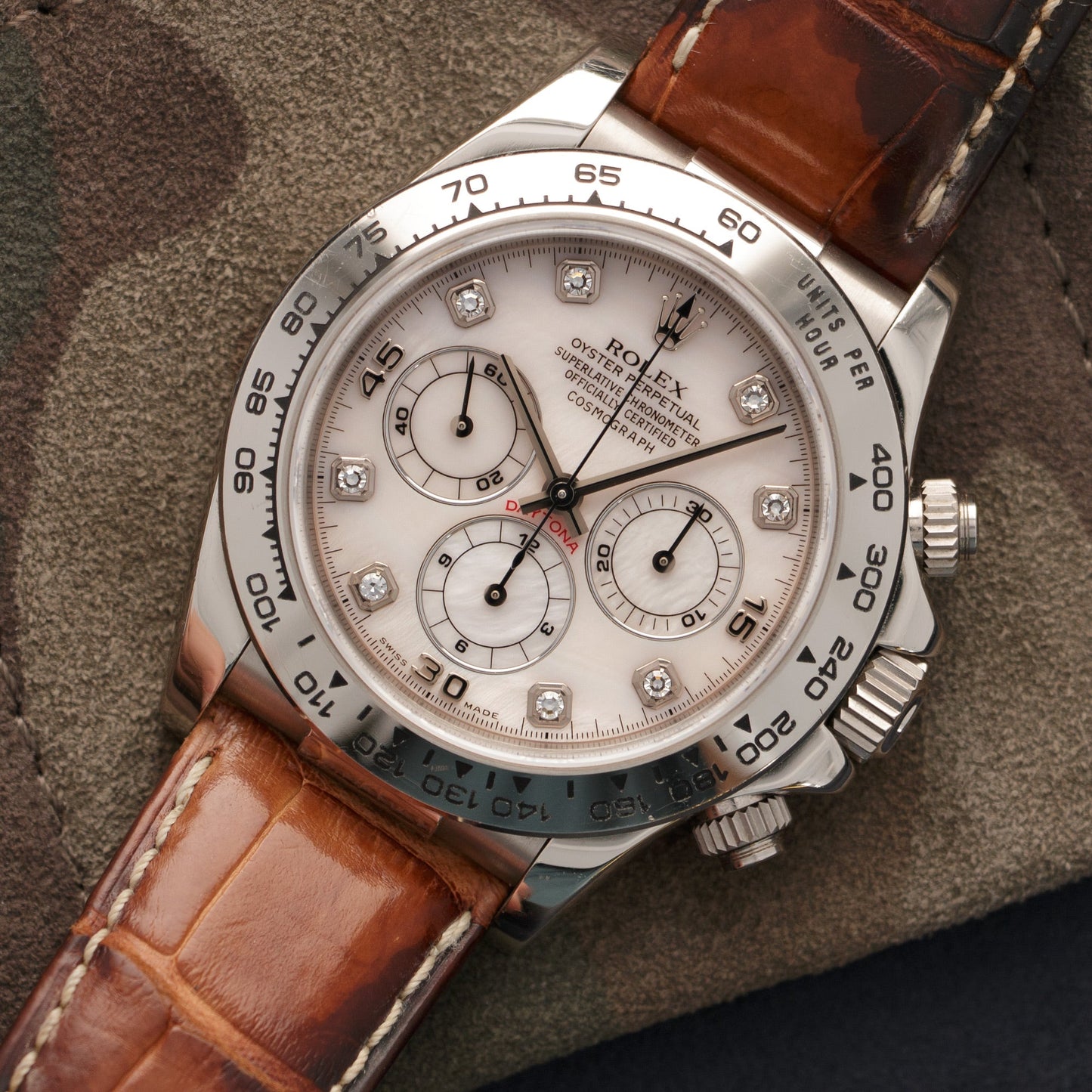 Rolex White Gold Cosmograph Daytona MOP Diamond Watch Ref. 16519