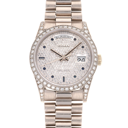 Rolex White Gold Day-Date Diamond & Sapphire Watch Ref. 18389