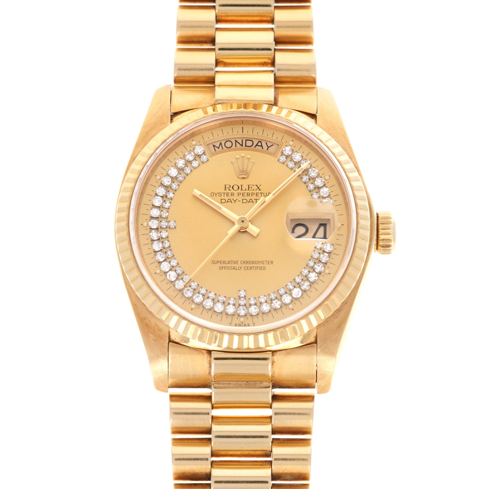 Rolex Yellow Gold Day-Date Diamond Watch Ref. 18038