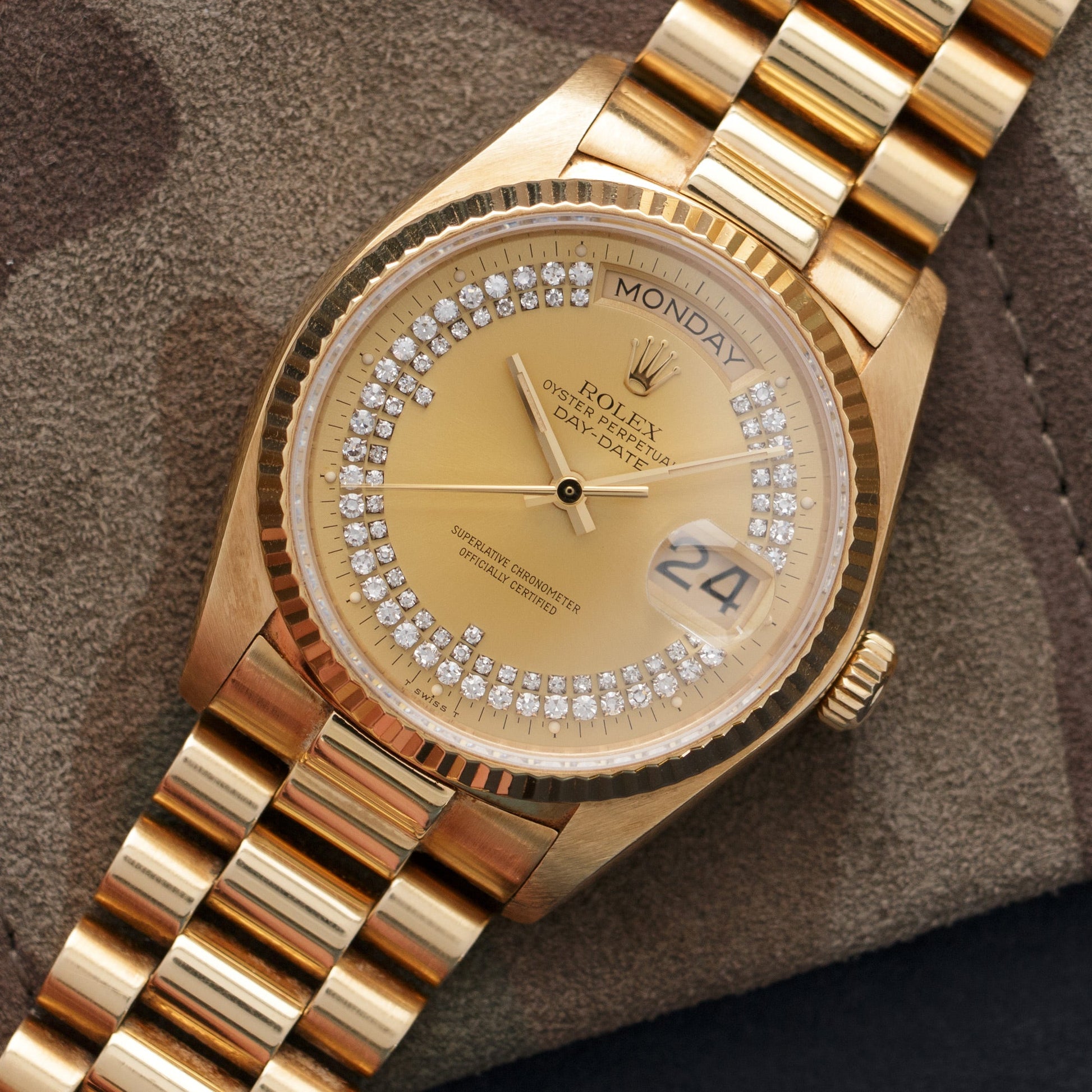 Rolex Yellow Gold Day-Date Diamond Watch Ref. 18038