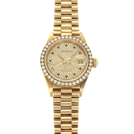 Rolex Yellow Gold Datejust Diamond Sapphire Watch