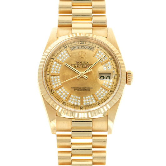 Rolex Yellow Gold Day-Date Diamond Watch Ref. 18238