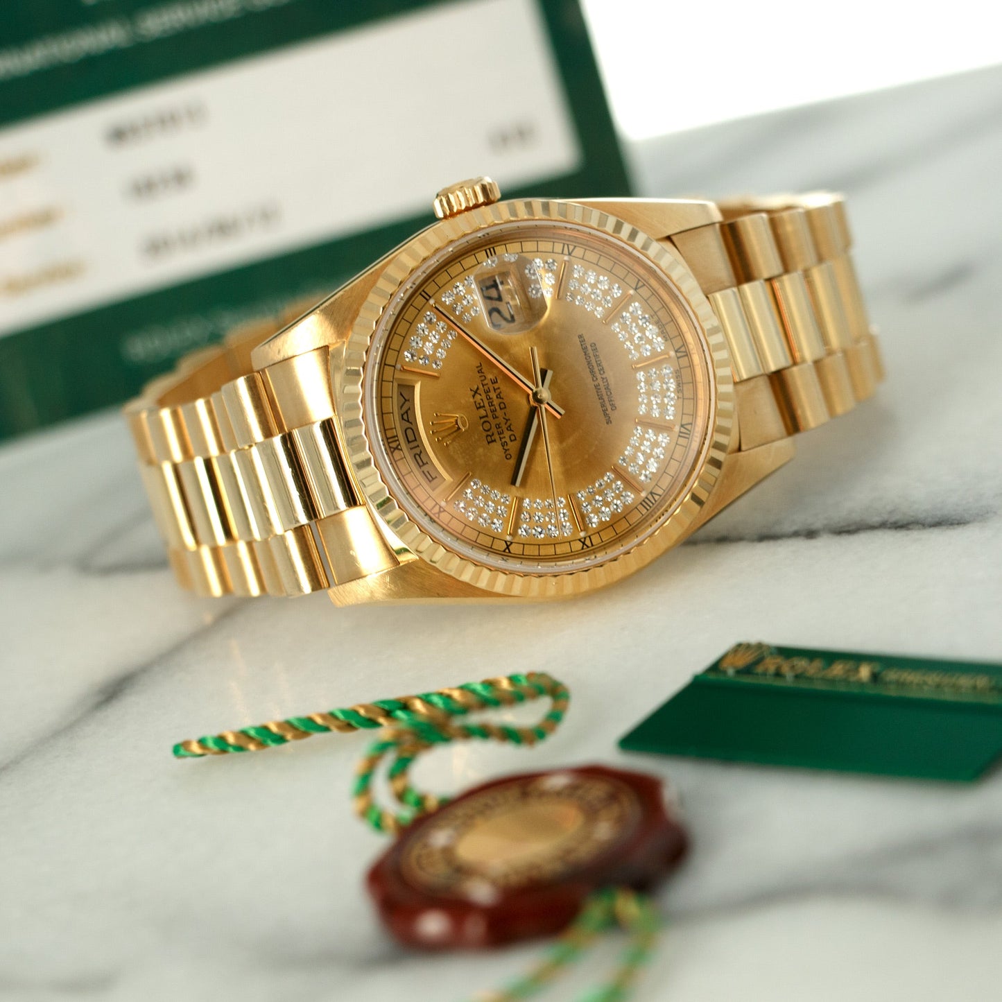 Rolex Yellow Gold Day-Date Diamond Watch Ref. 18238