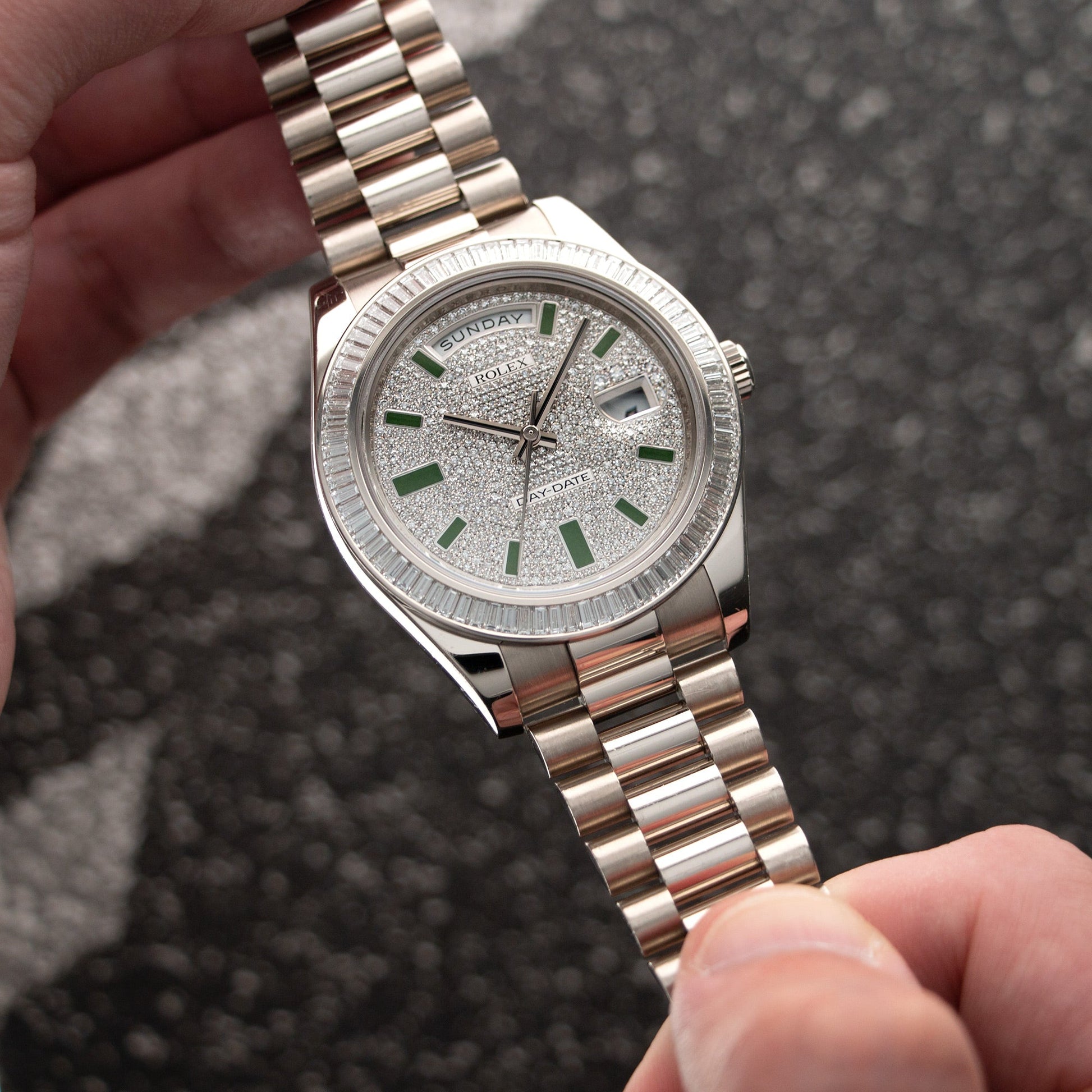 Rolex White Gold Day-Date Baguette Diamond Watch Ref. 218399