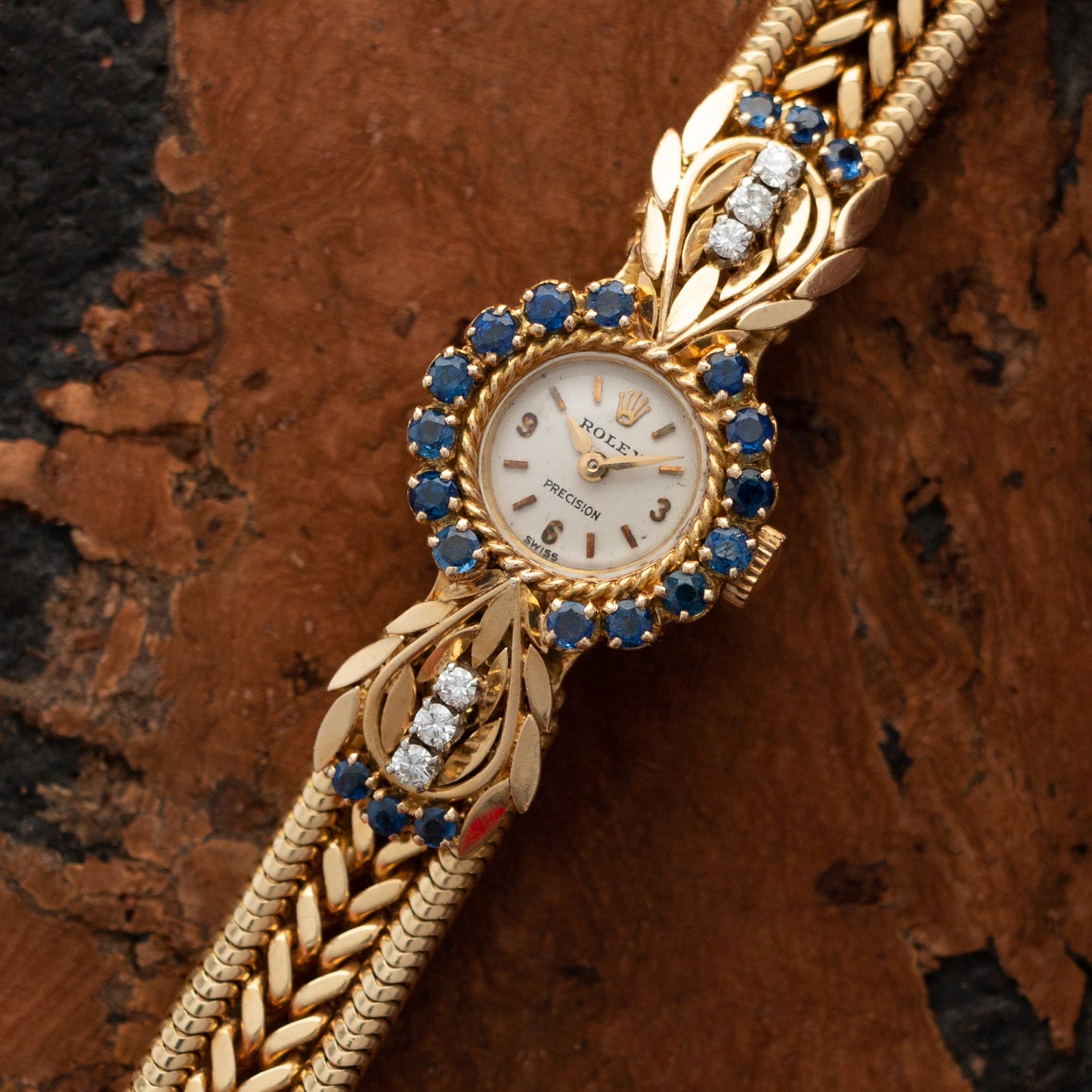 Rolex Yellow Gold Sapphire Diamond Watch, 1960s